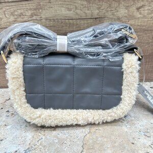 Like Dreams Gray Quilted Faux Leather Shoulder Bag Faux Fur Strap Crossbody NWT